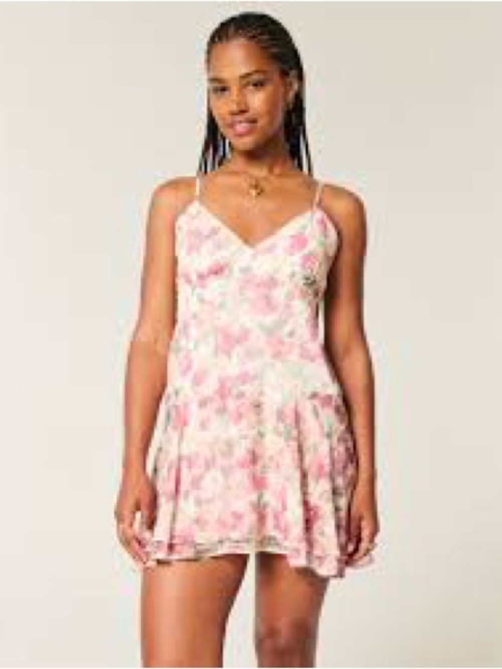 Hollister Pink Floral Chiffon Mini Dress Size XS - Picture 2 of 10